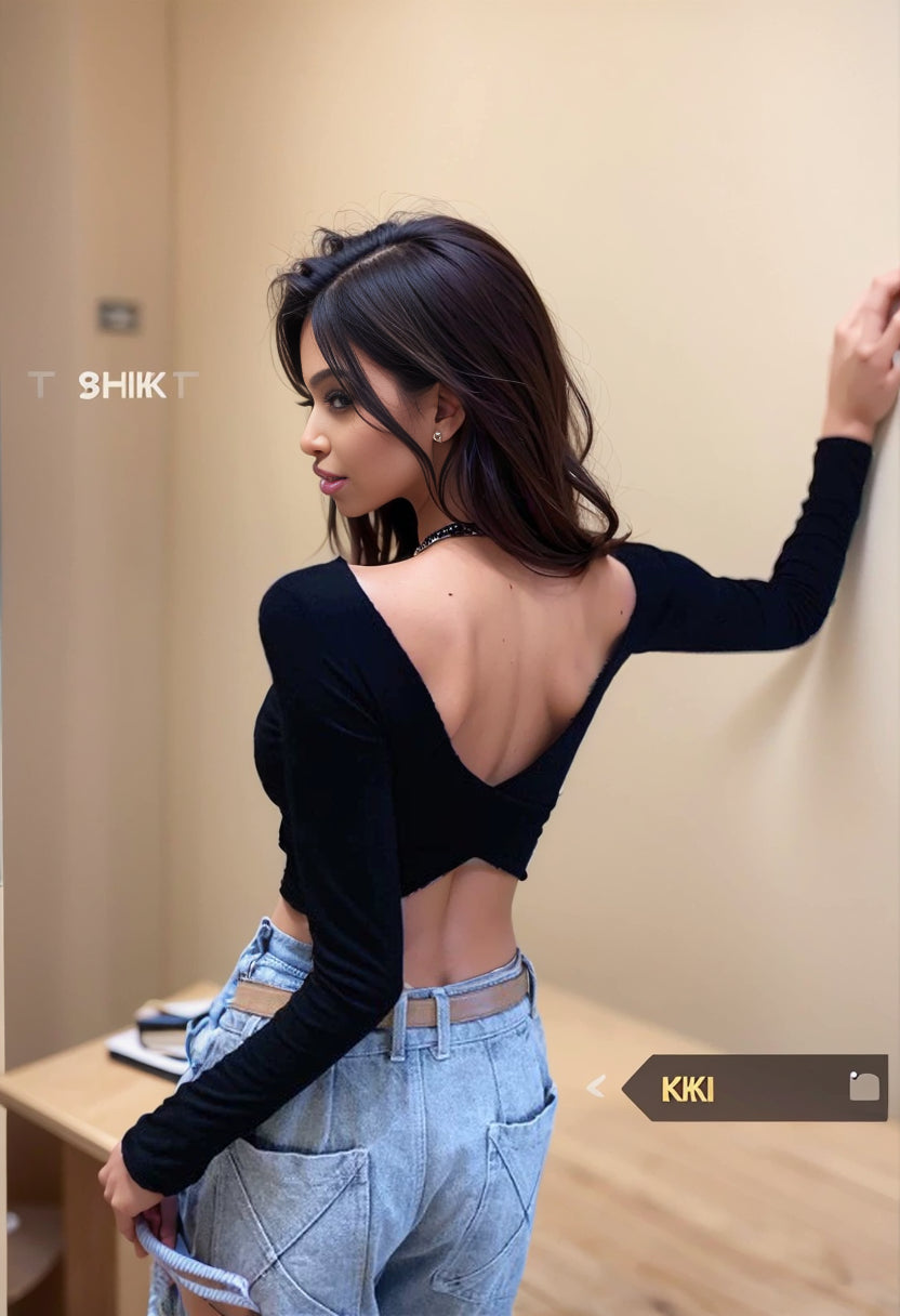 Chic Backless Crop Top: Stylish Square Collar Shirt for Women