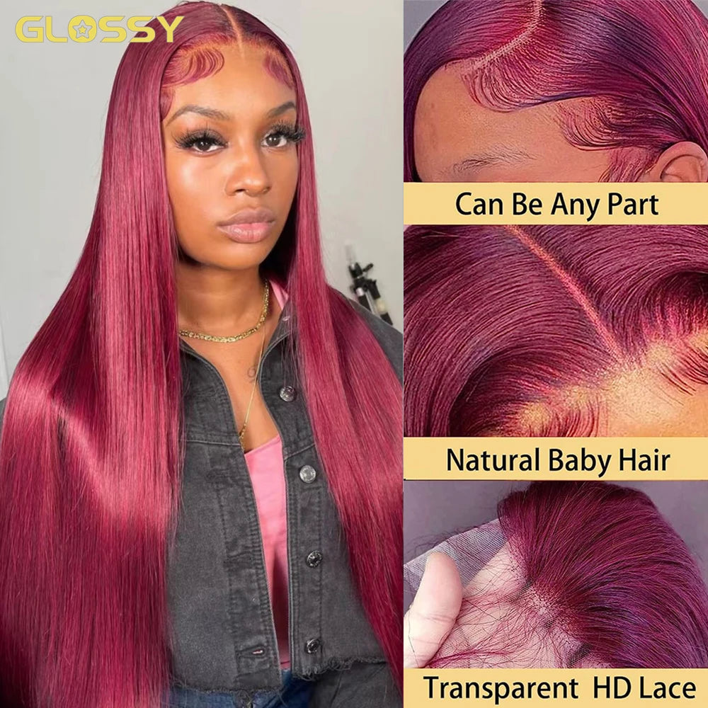 Burgundy Lace Front Human Hair Wig: Ultimate Luxury Bone Straight HD Wig