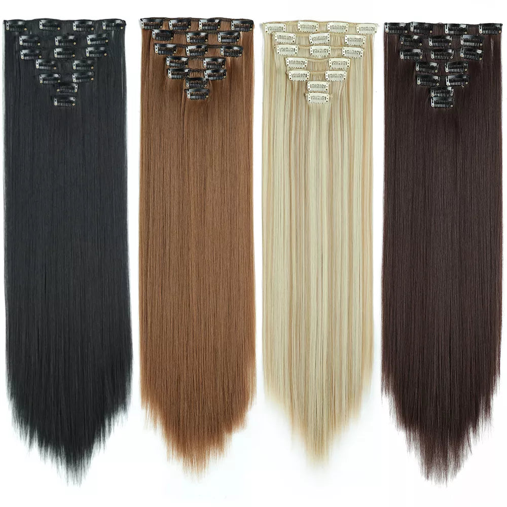 24" Blonde Black Clip-in Hair Extensions: Style with Ease & Confidence