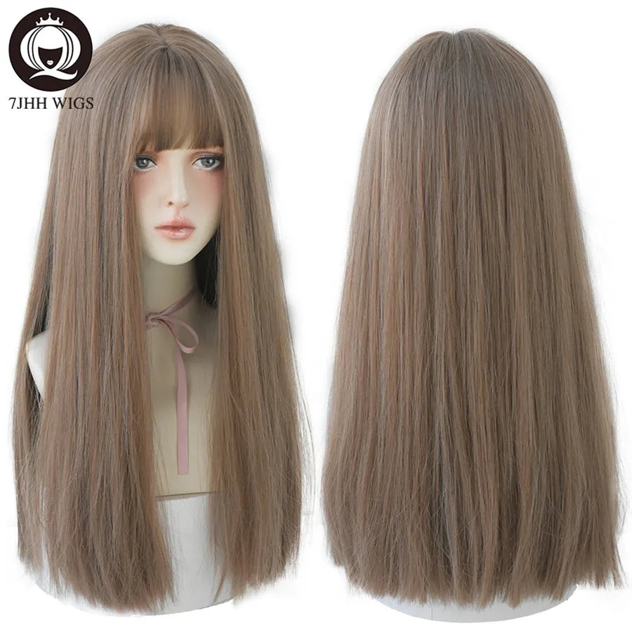 7JHHWIGS Light Brown Straight Wig: Stylish Heat-Resistant Hairpiece for Women