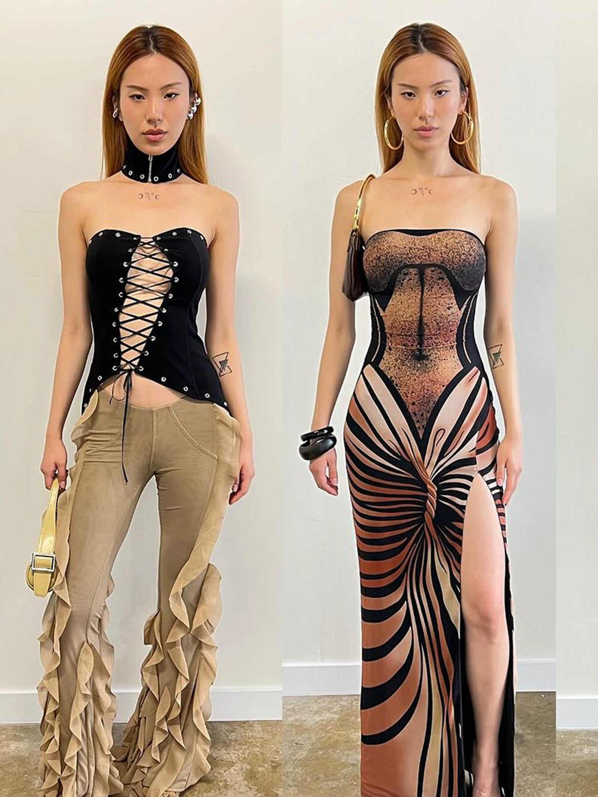 KKX Tube Top Dress: Street Style Fashion with Figure-Flattering High Slit