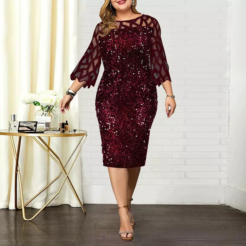 Shimmering Sequin Mesh Plus Size Party Dress: Glamour & Elegance