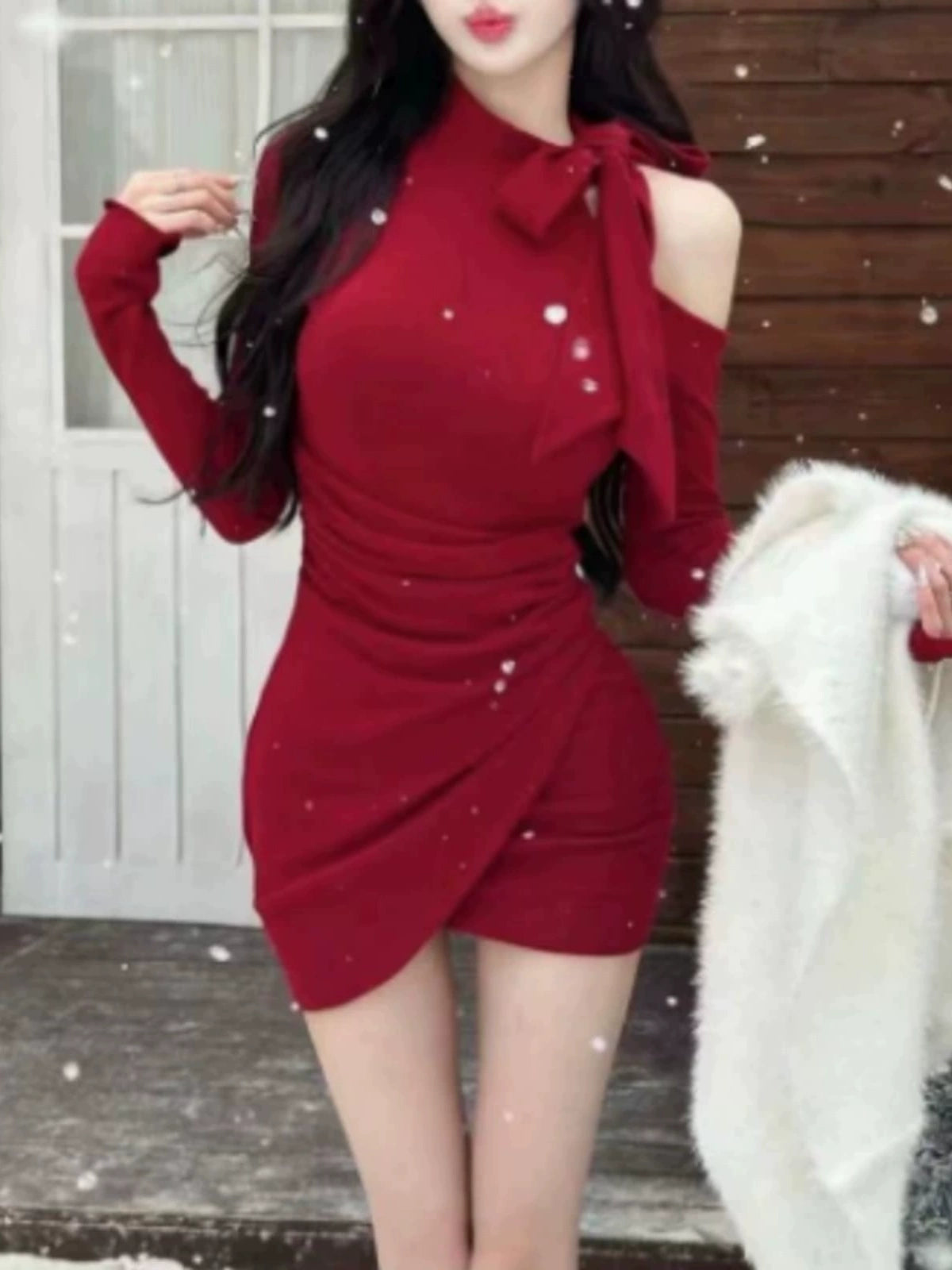 Plus Size Ladies Sexy A-Line Dress with Bows: Chic Winter Fashion
