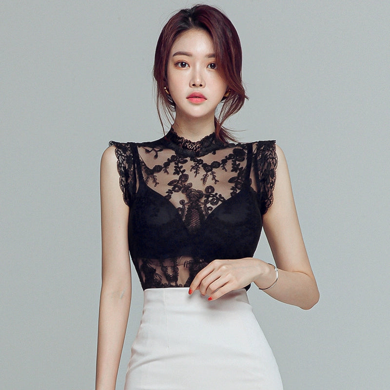 Black Lace Mesh Shirt: Summer Fashion Elegance