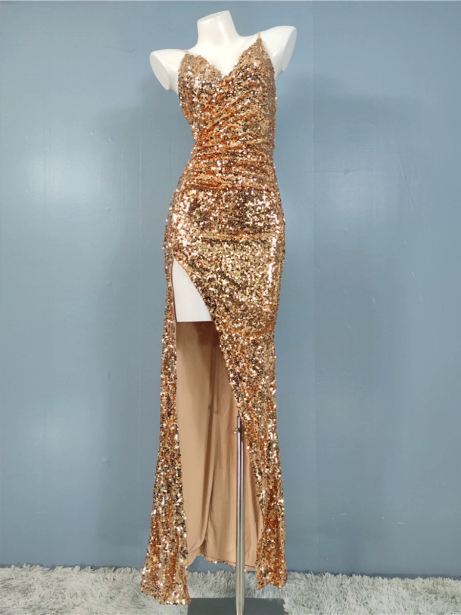 Glitter Sequin V-Neck Party Dress: Sparkling Nightclub Glamour