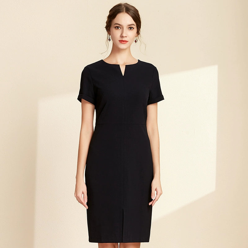 V-Neck Sheath Dress: Elegant Office Attire with Stylish Details
