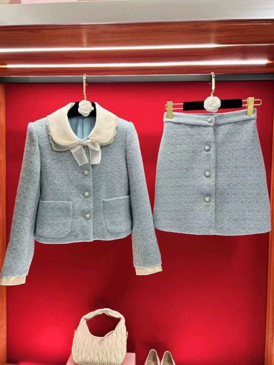 Heavy Industry Woolen Beaded Tweed Set: Elegant Autumn Fashion Statement