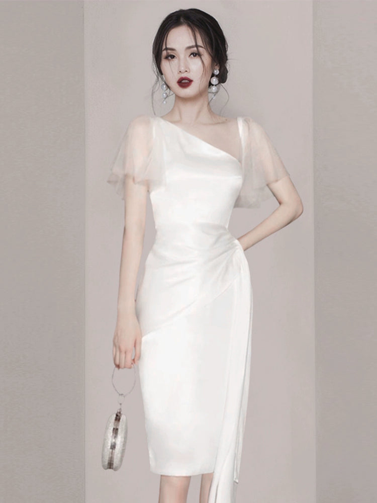 Autumn Elegance: Korean Chic Oblique Collar Dress