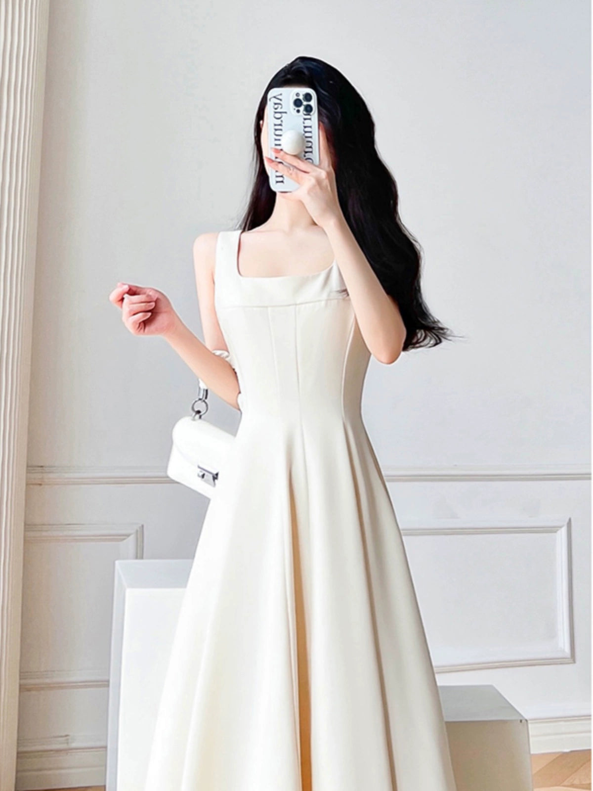 Slim White Suspender Dress: Korean Fashion Elegance for Trendy Women