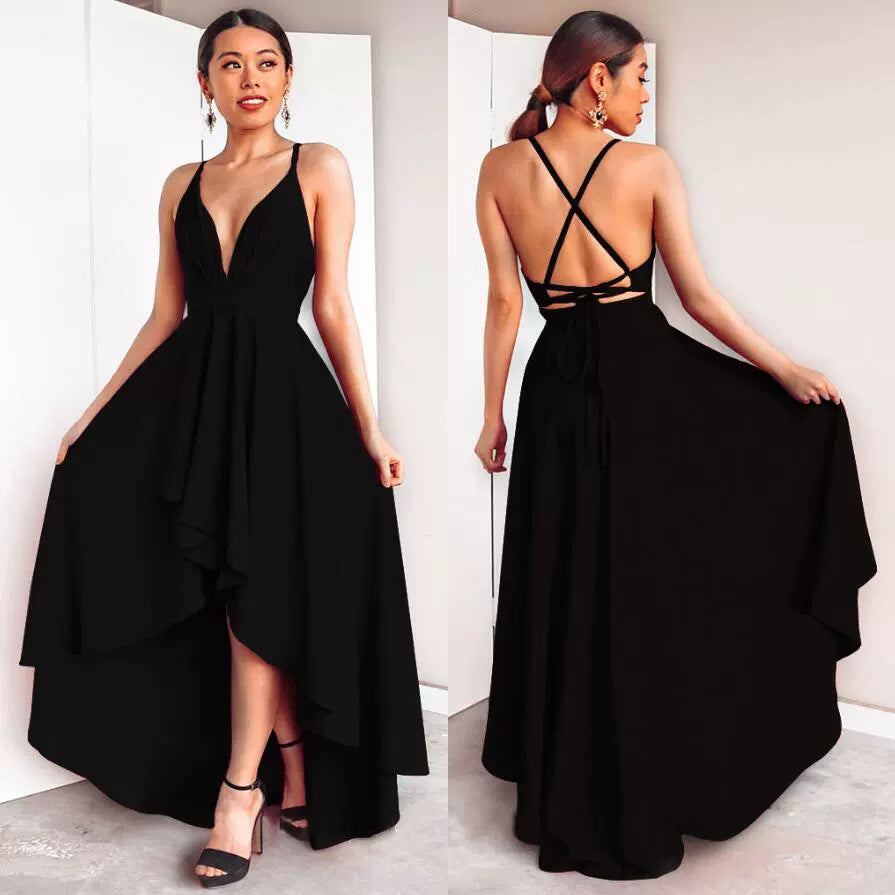 Seductive Lace Evening Gown: Chic Backless Maxi Dress