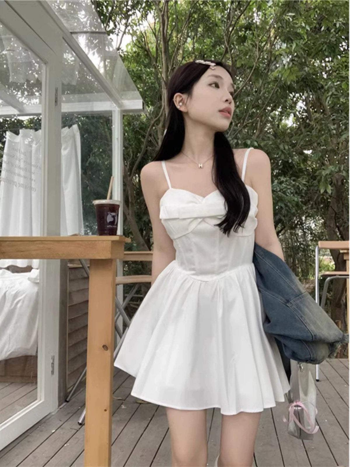 French White Sling Dress: Spring Petal Elegance