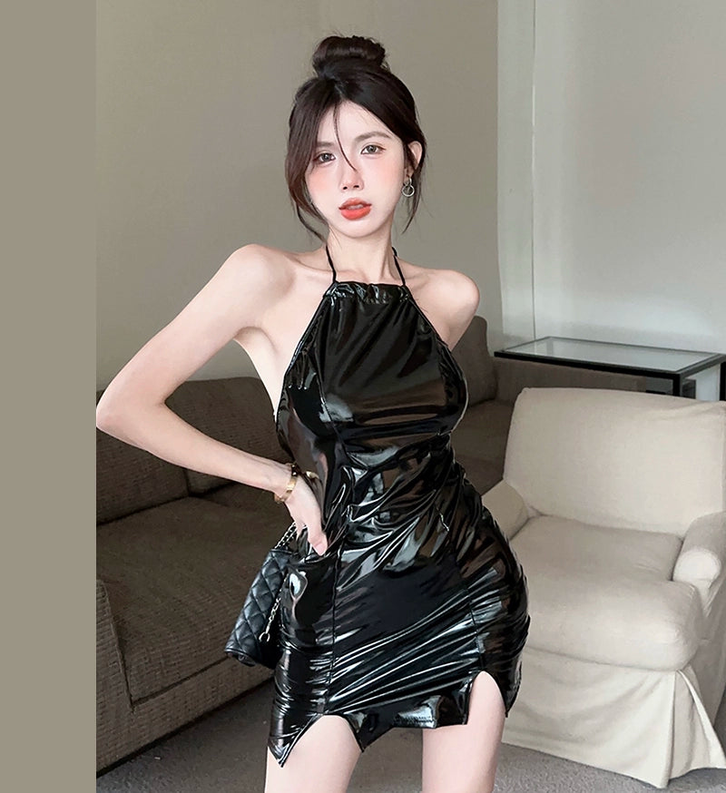 Sultry Black PU Leather Off-the-Shoulder Dress: Fashion Forward Choice