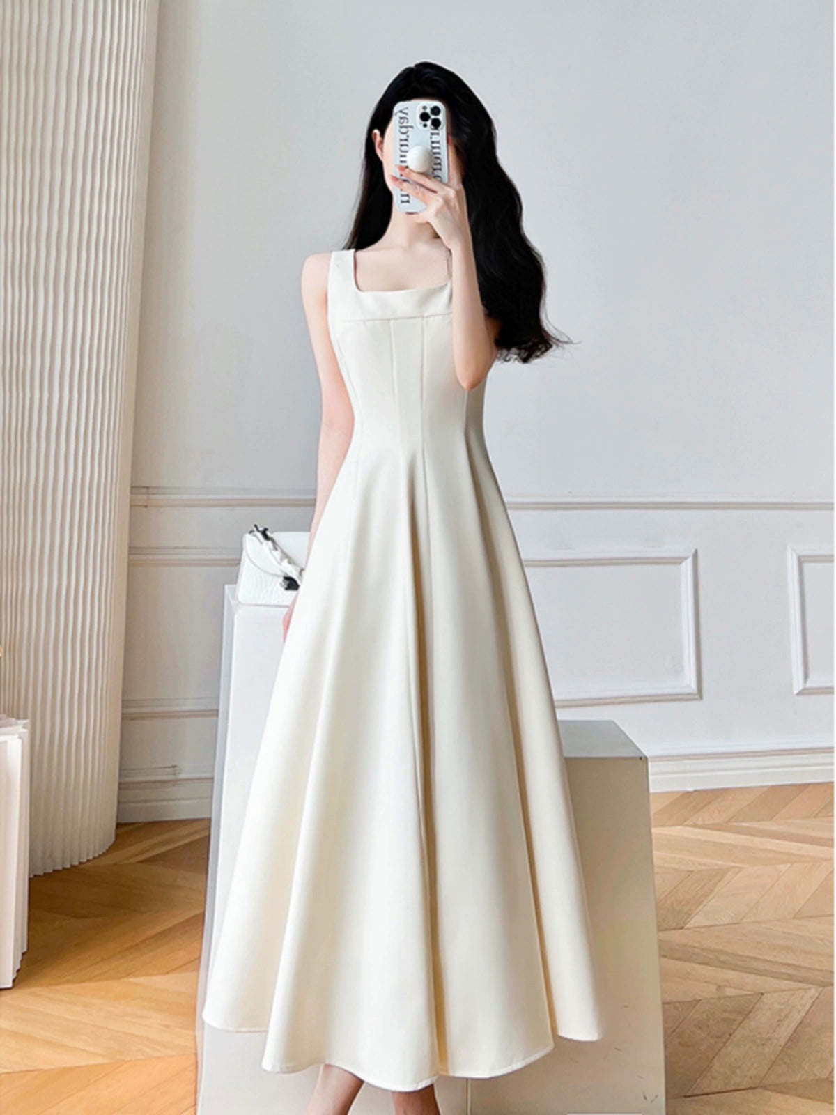 Slim White Suspender Dress: Korean Fashion Elegance for Trendy Women