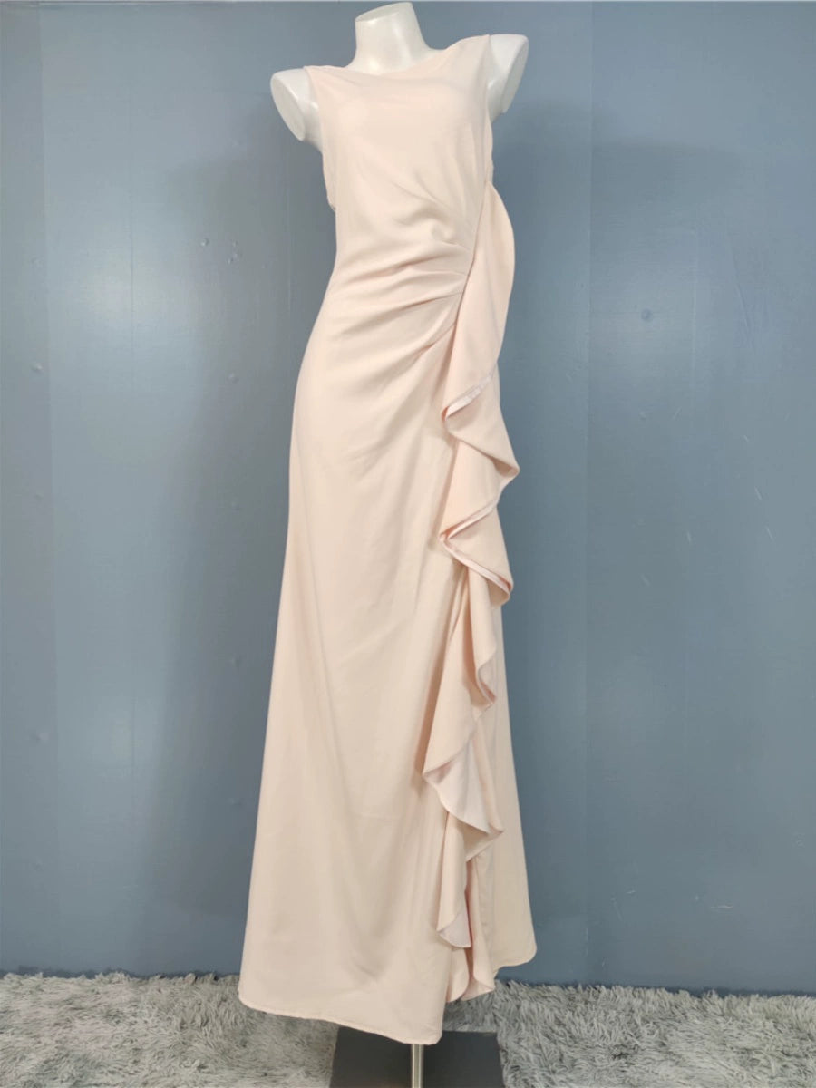 Ladylike Ruffles Backless Slit Dress: Elegant Fashion for Social Events