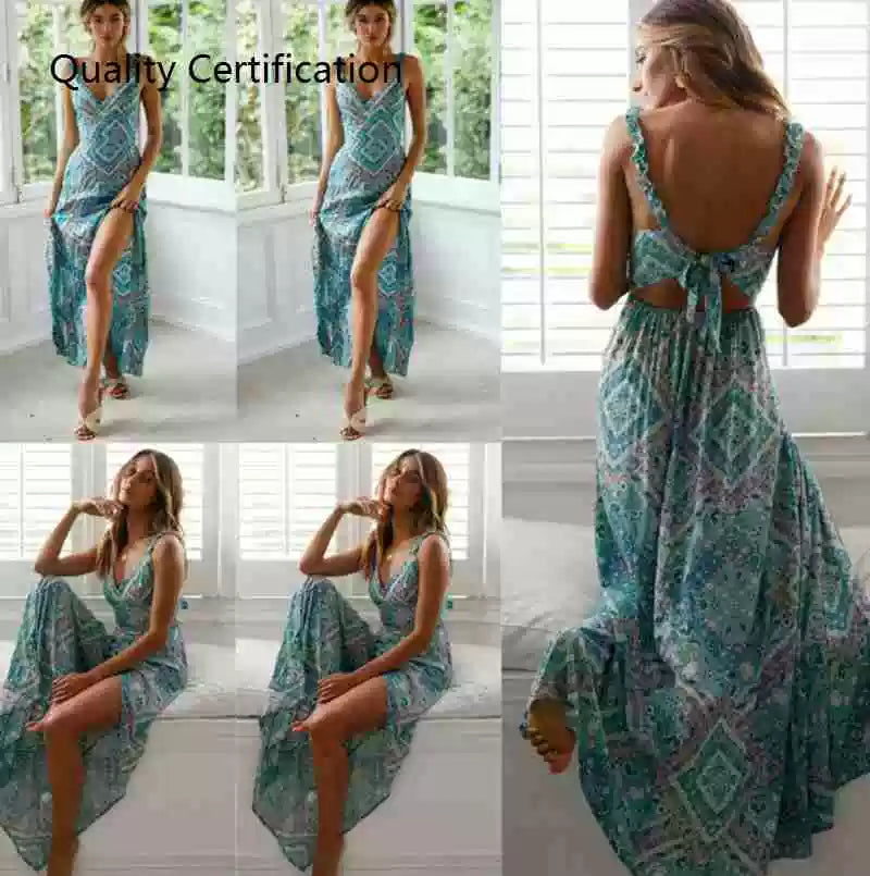 Elegant Floral Maxi Dress: Sophisticated V-Neck Beach Sundress
