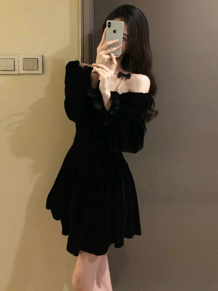 Socialite Party Black Velvet Tuxedo Dress: Elegant High Waist Style