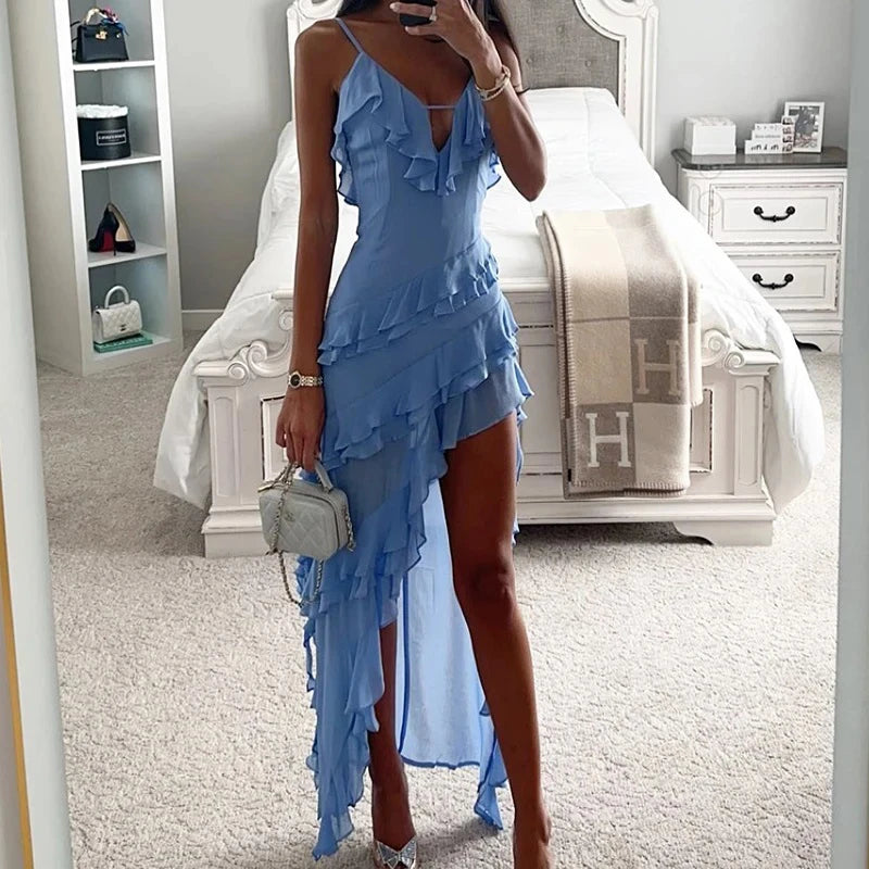 Maxi Midi Ruffles Beach Dress: Chic A-line Style for Summer