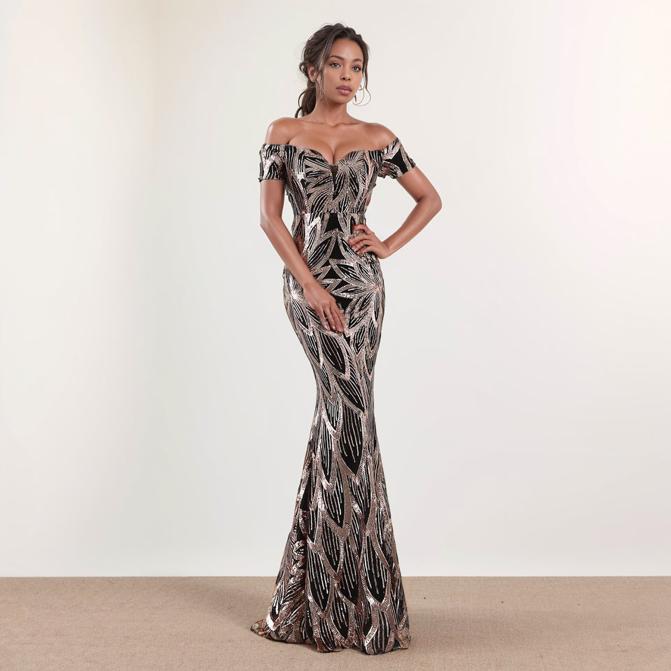 Off-Shoulder Fish Tail Evening Dress: Sophisticated Elegance