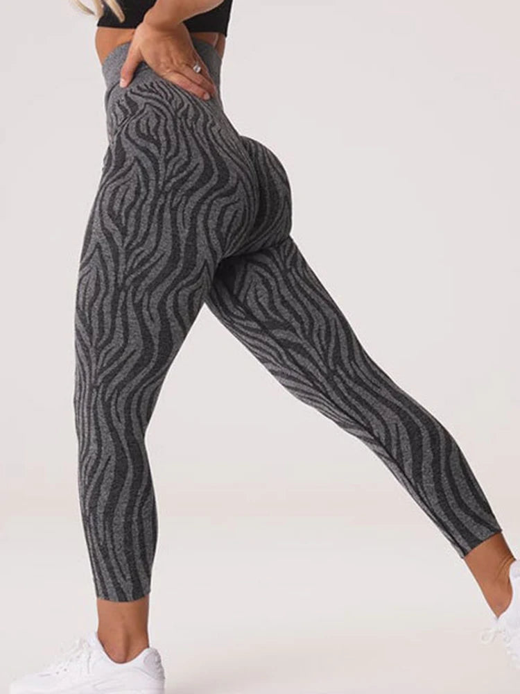 Fashion Zebra Print Seamless High Waist Yoga Leggings for Women