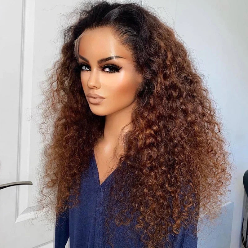 26" Ombre Blonde Brown Curly Lace Front Wig for Black Women - Heat Resistant