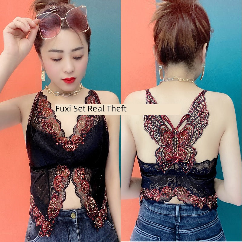 Diamond Butterfly Lace V-neck Camisole: Summer Chic Elegance