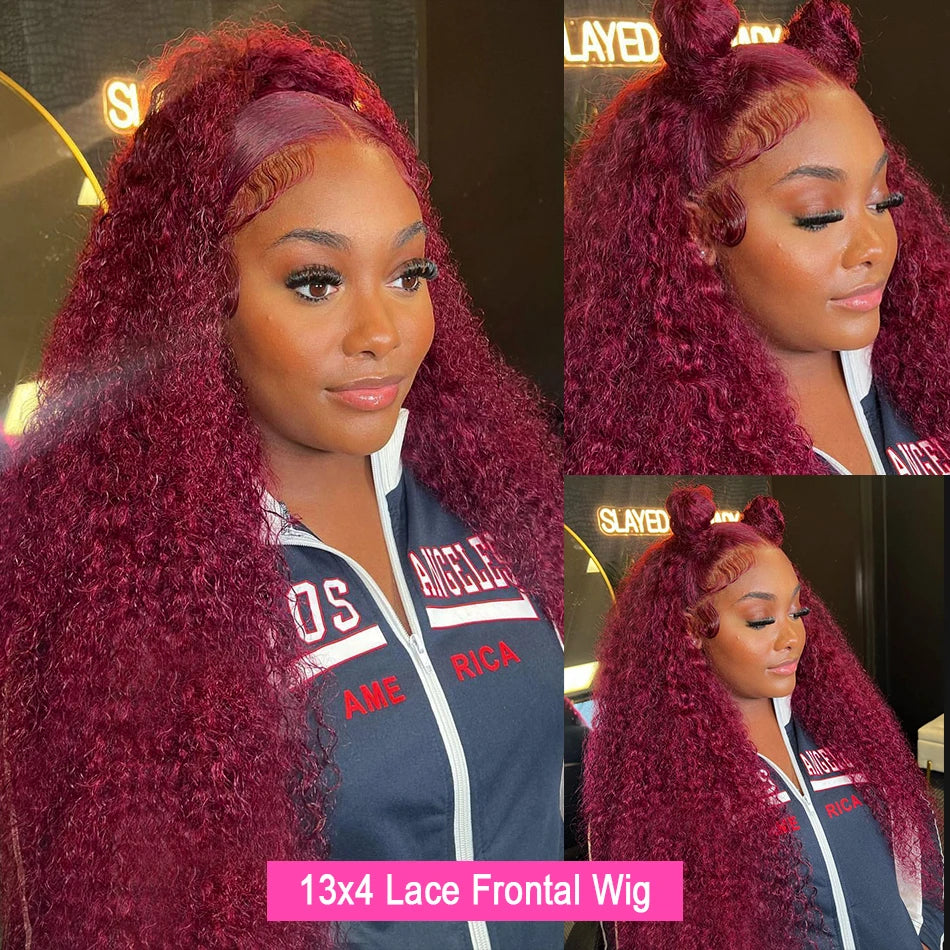 Burgundy Water Wave Lace Front Human Hair Wig: Vibrant Red Deep Wave