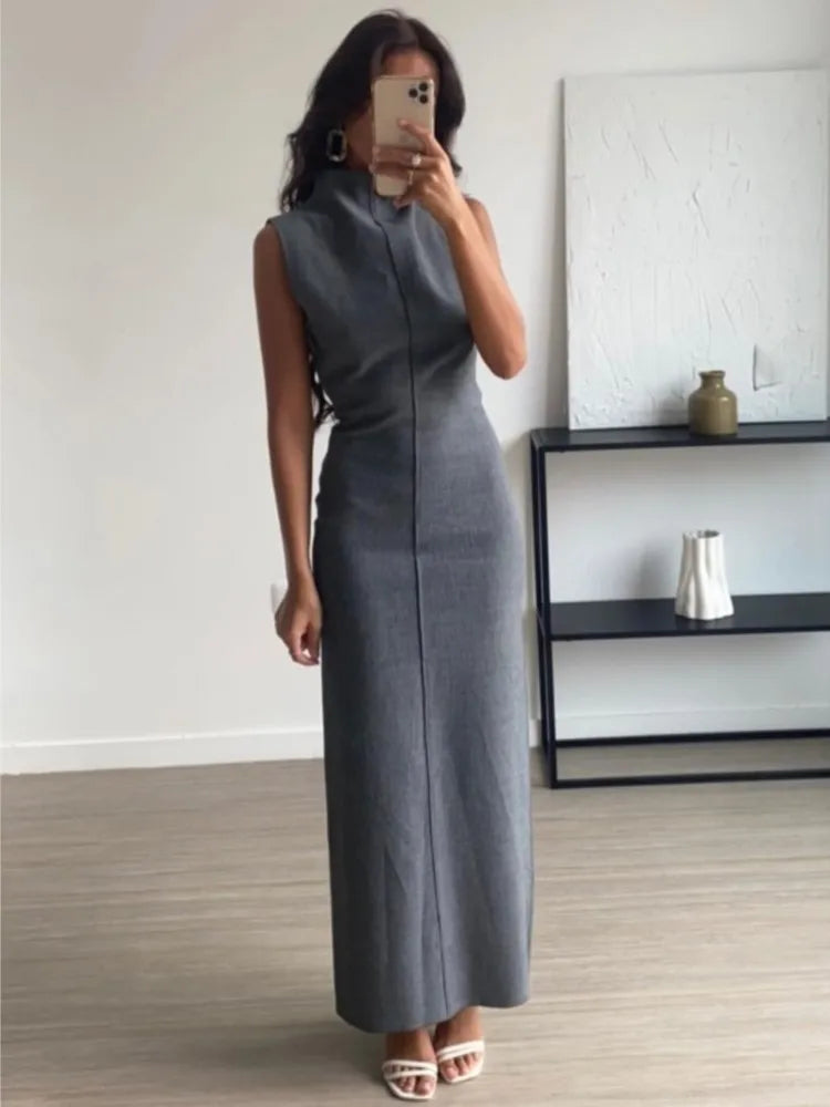 Elegant Pencil Long Dress: Sophisticated Bodycon Maxi in Gray
