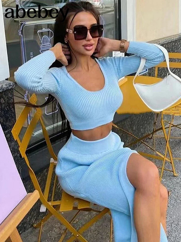 Two Piece Sweater Set | Knitted Sweater Set | herlums.com