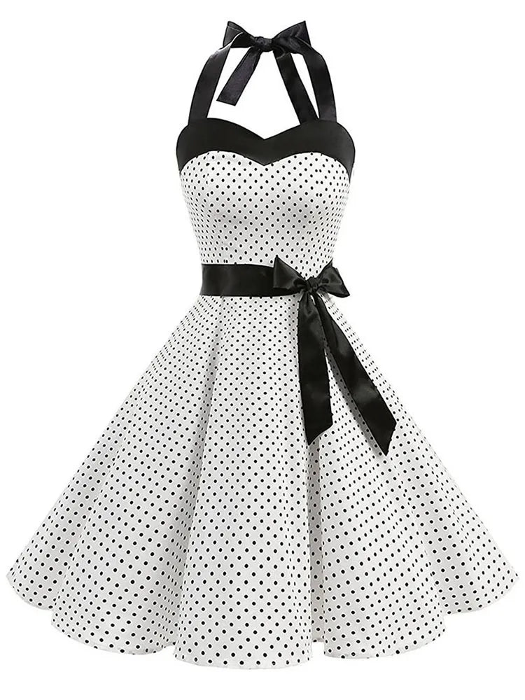 Polka Dot Summer Dress: Retro Halterneck Vintage Style - Elegant & Chic Women's Fashion