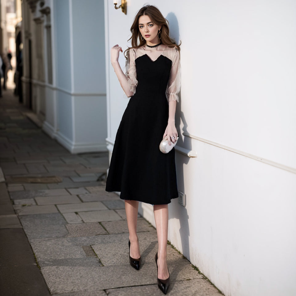 Black Flared Sleeve Party Dress: Elegant Evening Attire