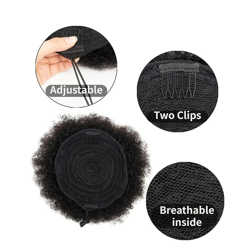 4Inch Afro Puff Drawstring Ponytail: Easy Clip-In Kinky Curly Hair Bun