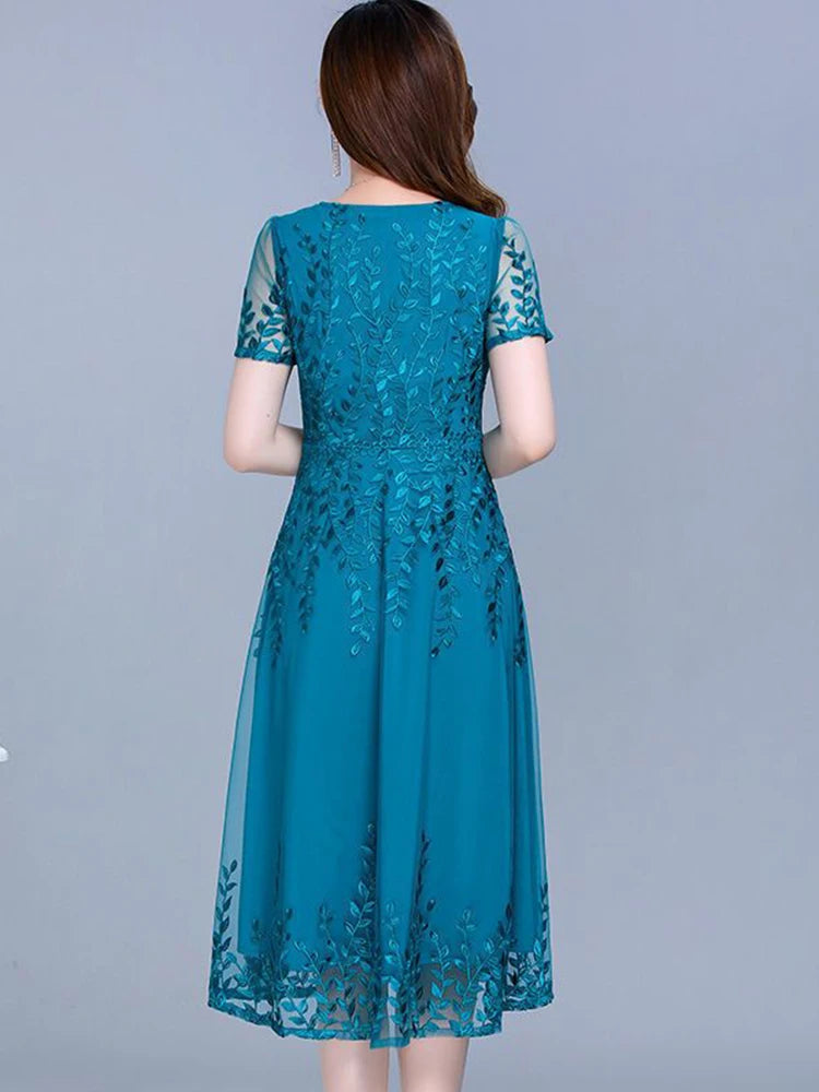 Blue Chiffon Mesh Long Dress: Elegant Summer Fashion & Comfort