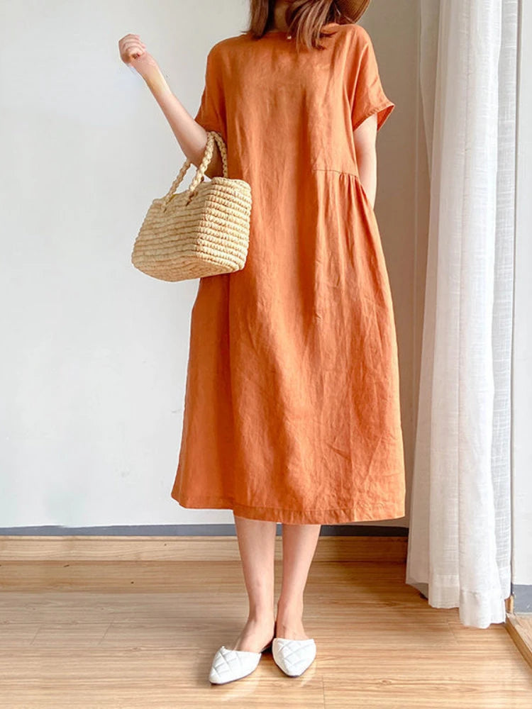 Summer Elegance Midi Dress: Casual A-Line for Comfort & Style