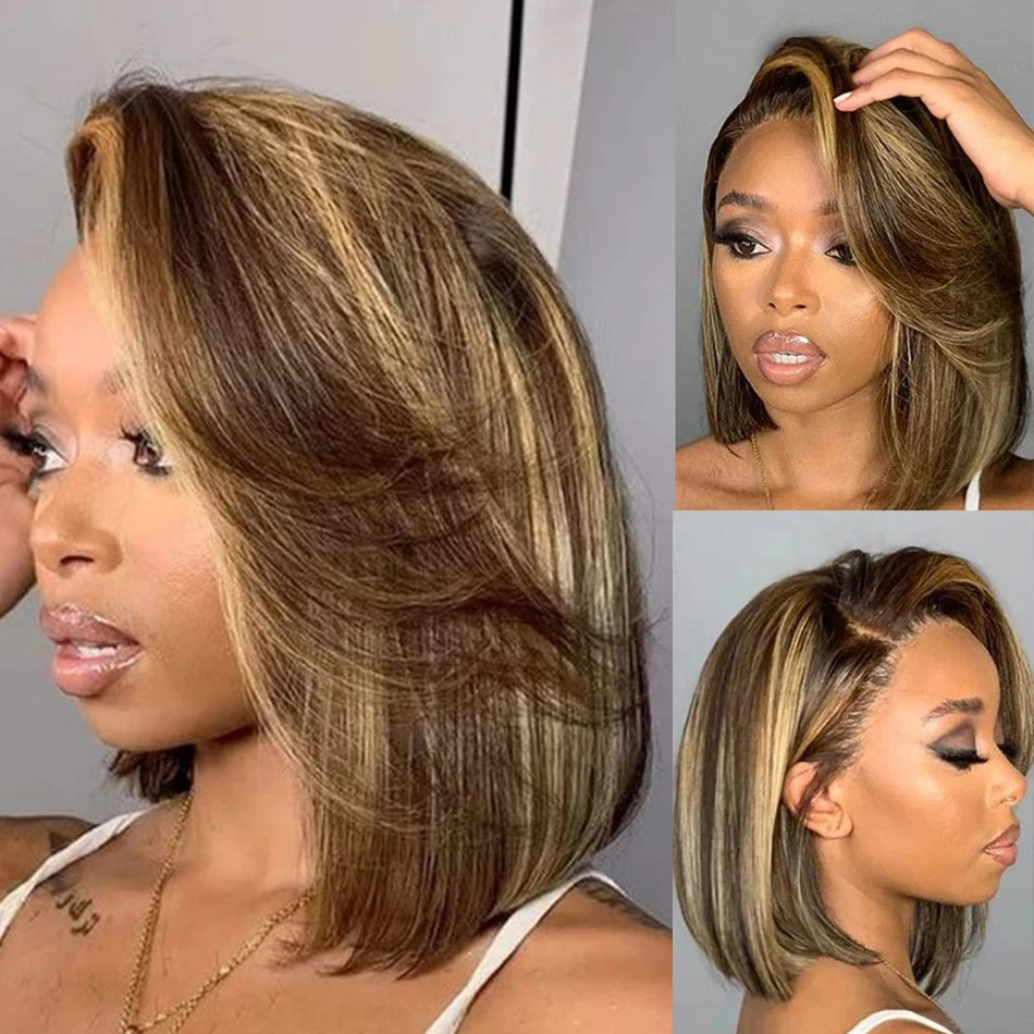 Highlight Bob Wig Human Hair: Stylish Lace Front Wig - Clearance Sale!