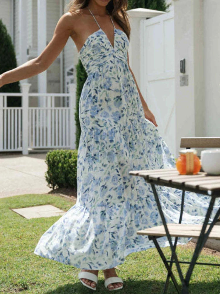 Boho Floral Maxi Dress: Backless Summer Beach Chic