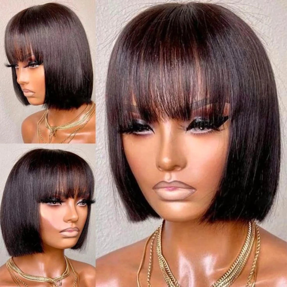 Brazilian Human Hair Bob Wig with Bangs for Women - Trendy Style & Natural Look