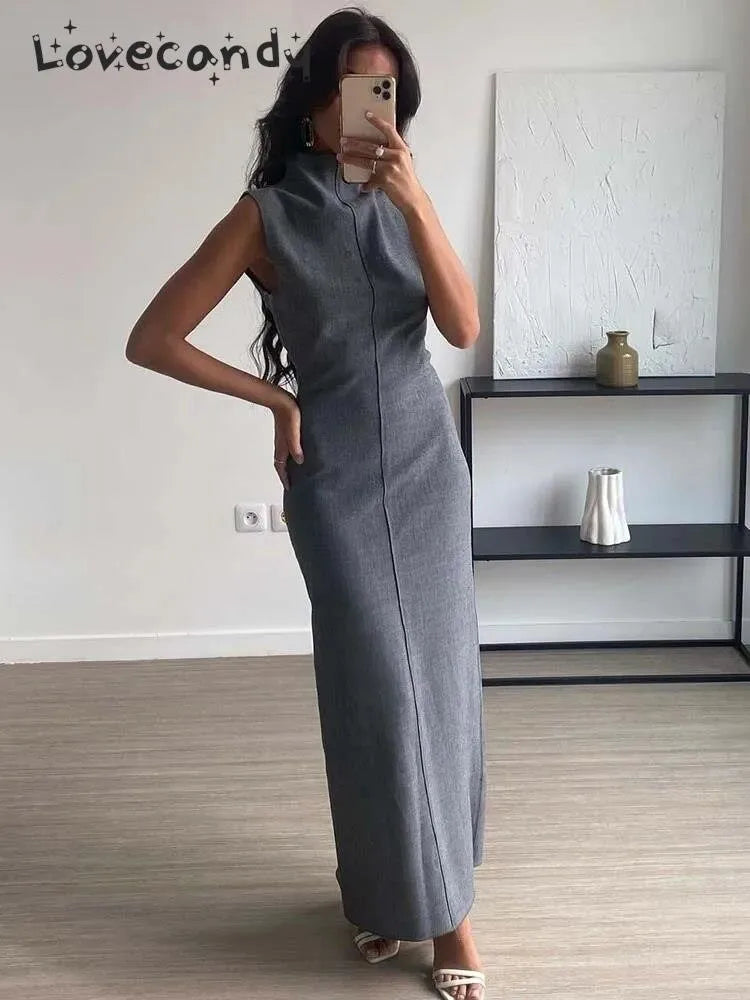 Elegant Pencil Long Dress: Sophisticated Bodycon Maxi in Gray