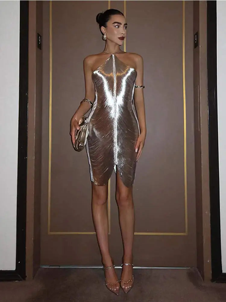 Silver Sparkle Off Shoulder Mini Dress: Stylish Elegance