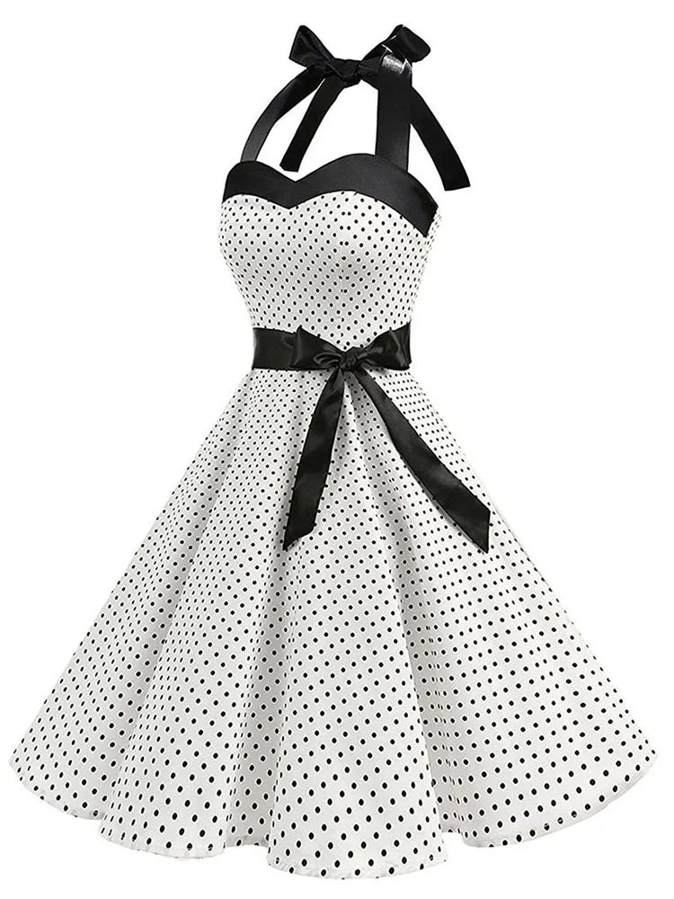 Polka Dot Summer Dress: Retro Halterneck Vintage Style - Elegant & Chic Women's Fashion