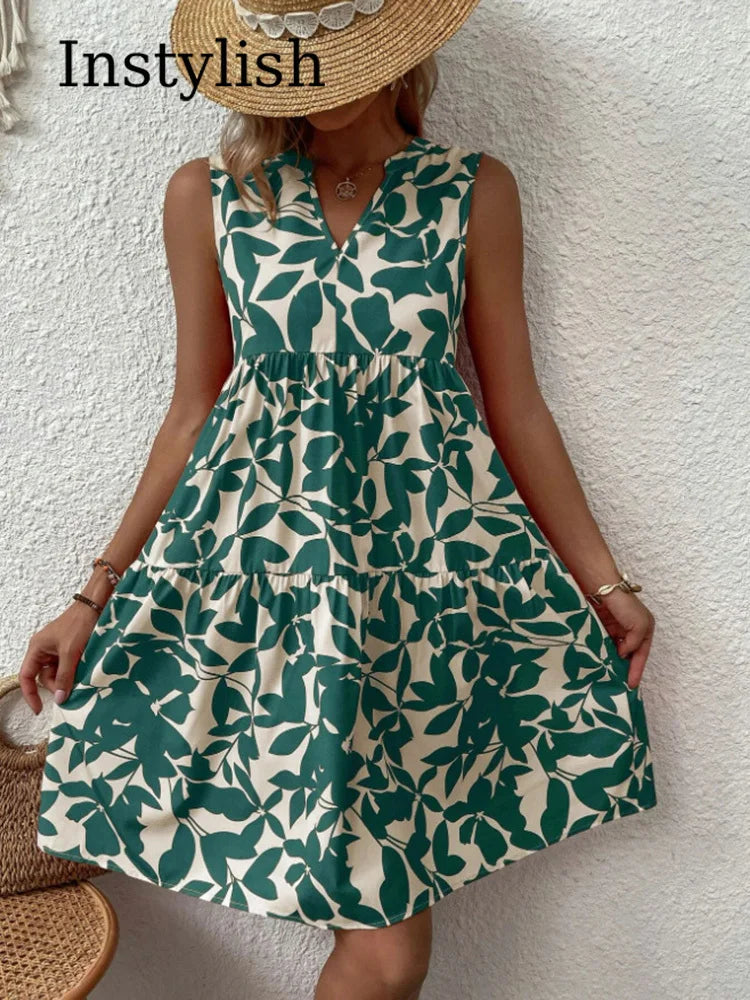 Boho Print V Neck Tank Dress: Chic Summer Style Statement