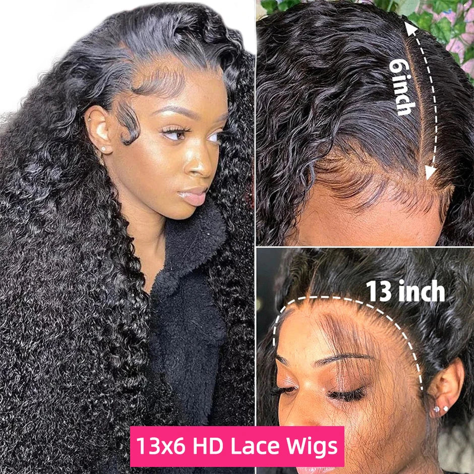 YAWAWE Water Wave Lace Frontal Brazilian Human Hair Wig: Deep Curly Glueless