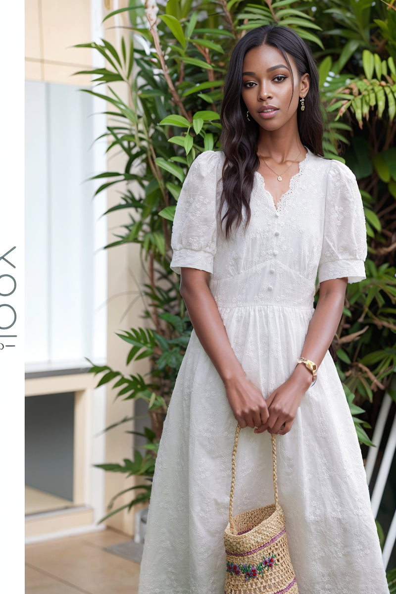 French Elegance V-neck Midi Dress: Chic Summer Fashion Statement