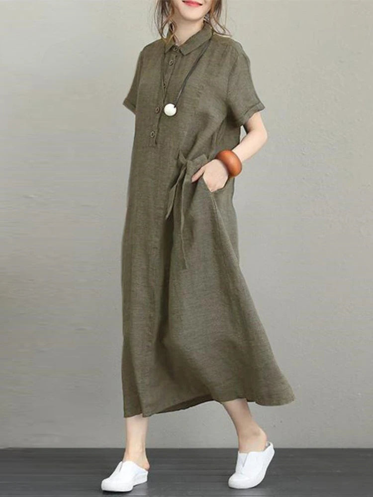 Summer Lapel Dress: Vintage Breathable Cotton Linen Outfit