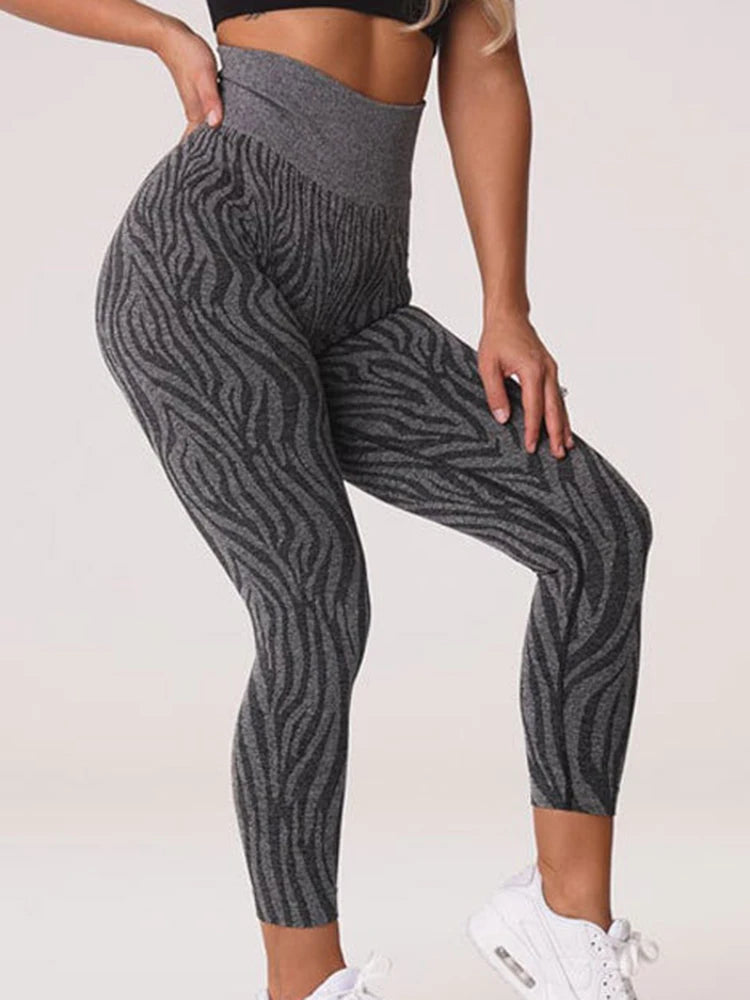 Fashion Zebra Print Seamless High Waist Yoga Leggings for Women