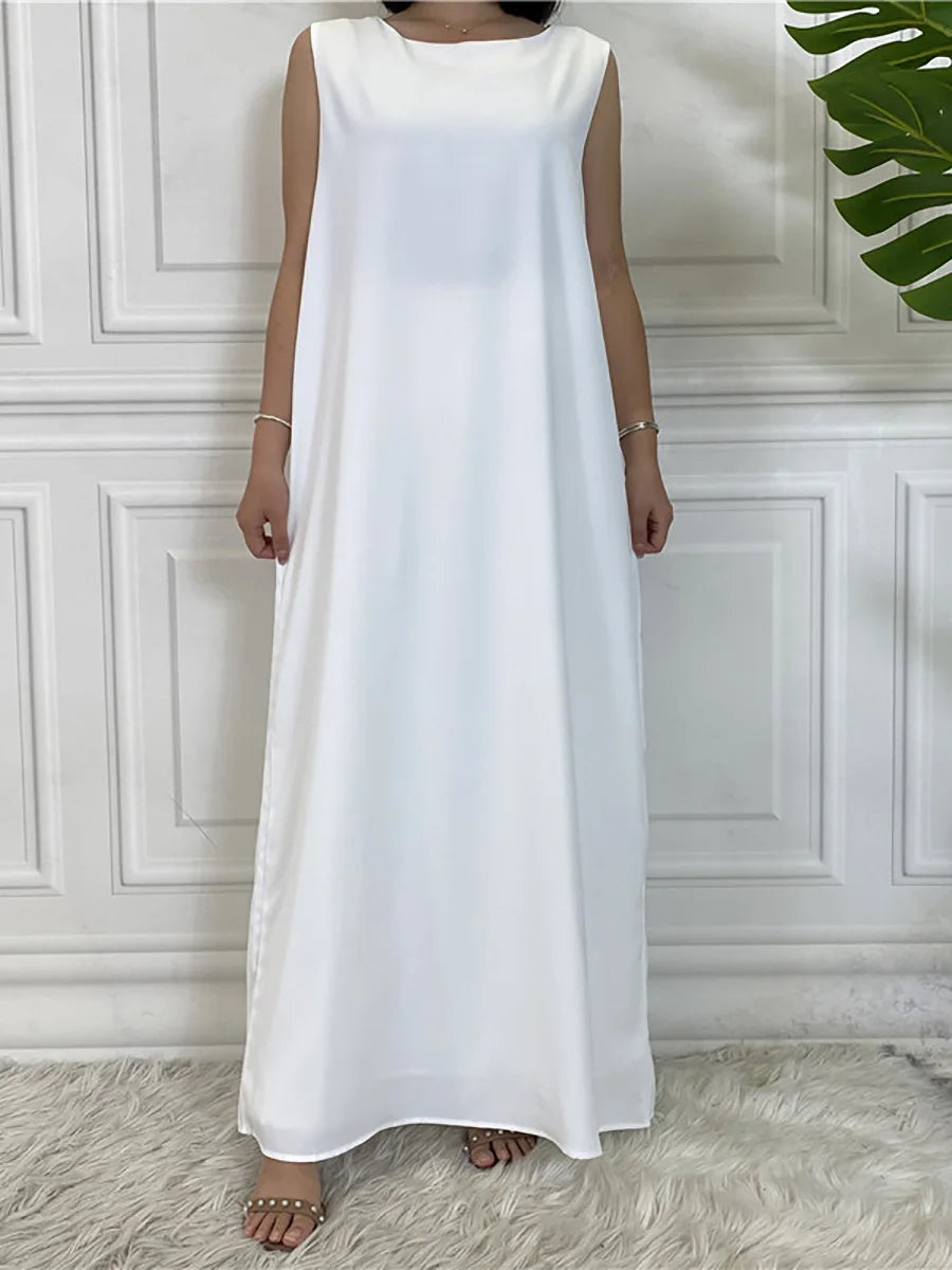 Modest Abaya Femme: Elegant Sleeveless Muslim Dress - Quality Polyester, All-Season Wear - Sizes S to 2XL