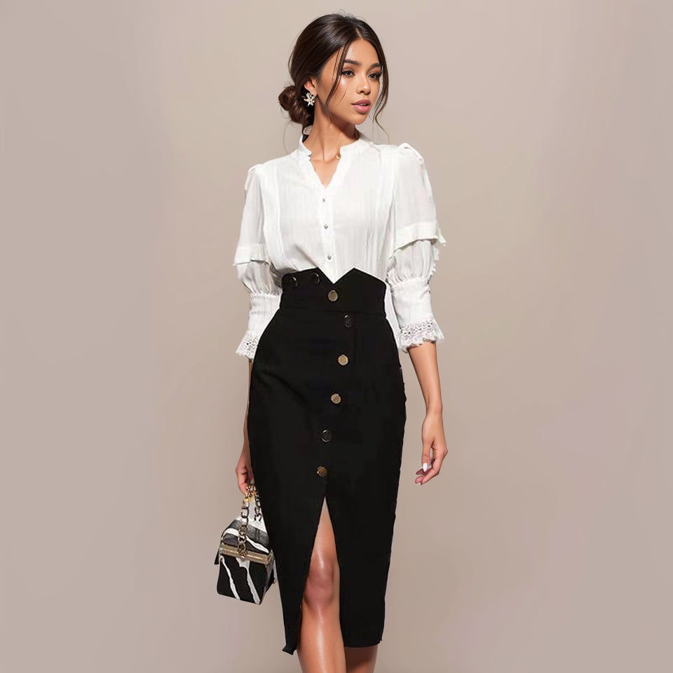 Autumn Elegance Nylon Dress Set: Timeless Business Chic