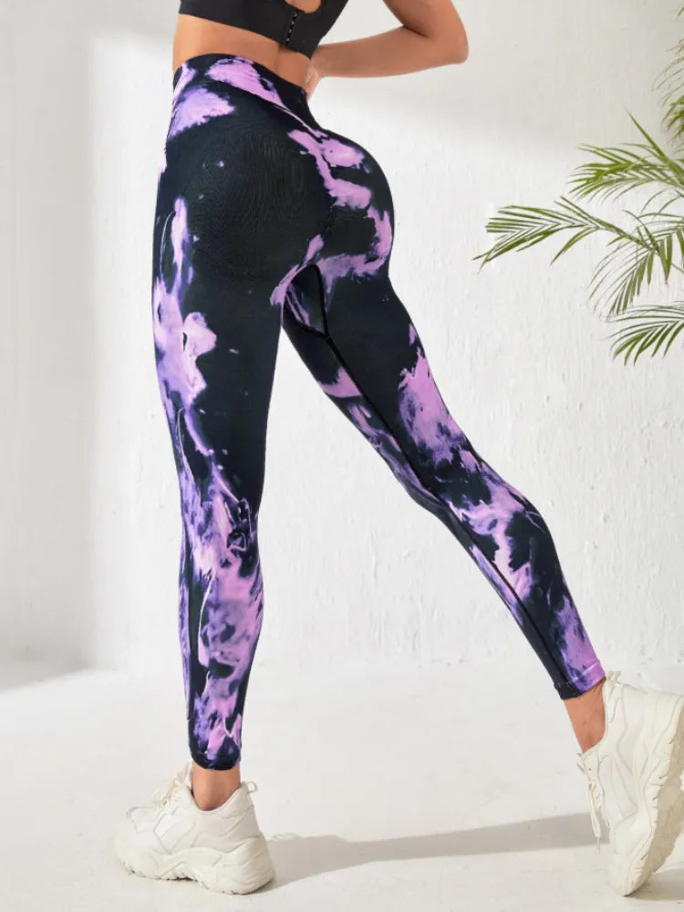 Tie Dye High Waist Yoga Leggings for Women: Push Up Fitness Tights